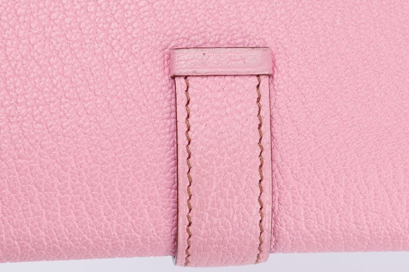 Hermes Bearn Wallet (Stamp M) Triple Fold Rose Sakura Chevre Leather, with Box