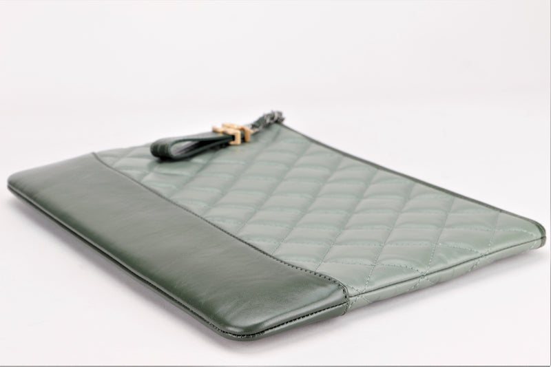 CHANEL GABRIELLE O CASE (2496xxxx) PM SIZE LIGHT GREEN CALF LEATHER, WITH  CARD & DUST COVER