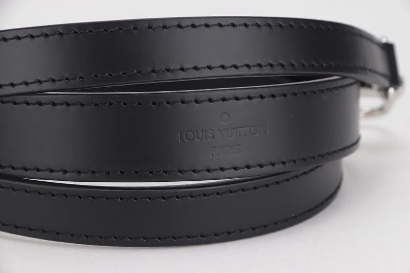 LOUIS VUITTON BLACK SMOOTH LEATHER SHOULDER STRAP SILVER HARDWARE, L 112CM, NO DUST COVER & BOX