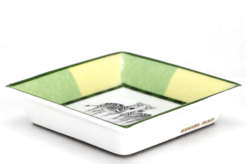 HERMES 8CM X 8CM PORCELAIN ZEBRA PRINT SQUARE SAUCE PLATE, WITH BOX