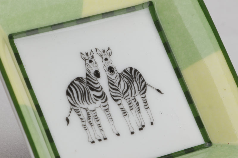 HERMES 8CM X 8CM PORCELAIN ZEBRA PRINT SQUARE SAUCE PLATE, WITH BOX