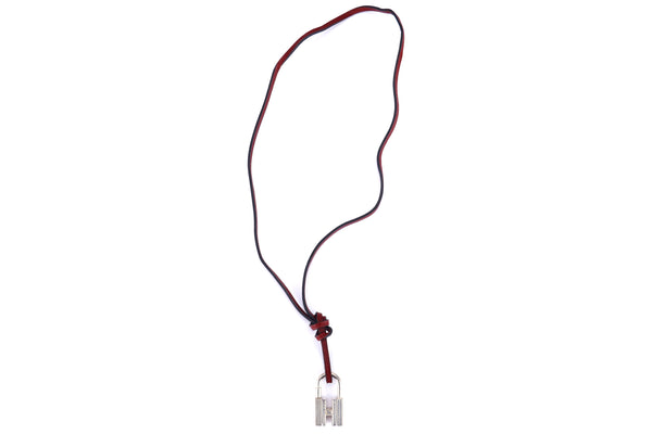 HERMES TOUREG SV925 H LOCK TRIBE NECKLACE WITH RED LEATHER STRAP