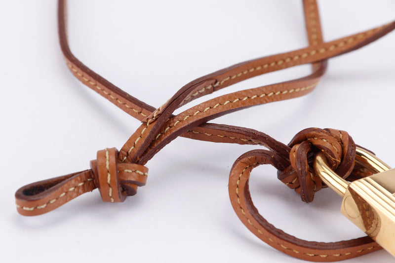 HERMES GOLD PLATED LOCK (Ref.127) NECKLACE WITH BROWN LEATHER STRAP
