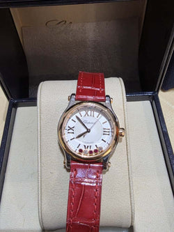 CHOPARD HAPPY DIAMOND SPORTS 30MM 8573 AUTOMATIC SS X 18K RG RED CROCO STRAP 4314074 FULL SET 2023