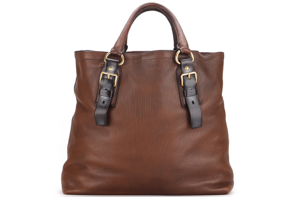Prada Two-Way Tote Bag in Brown Deerskin Leather