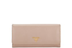 PRADA 1MH132 LONG WALLET IVORY COLOR SAFFIANO LEATHER GOLD HARDWARE, NO CARD & DUST COVER