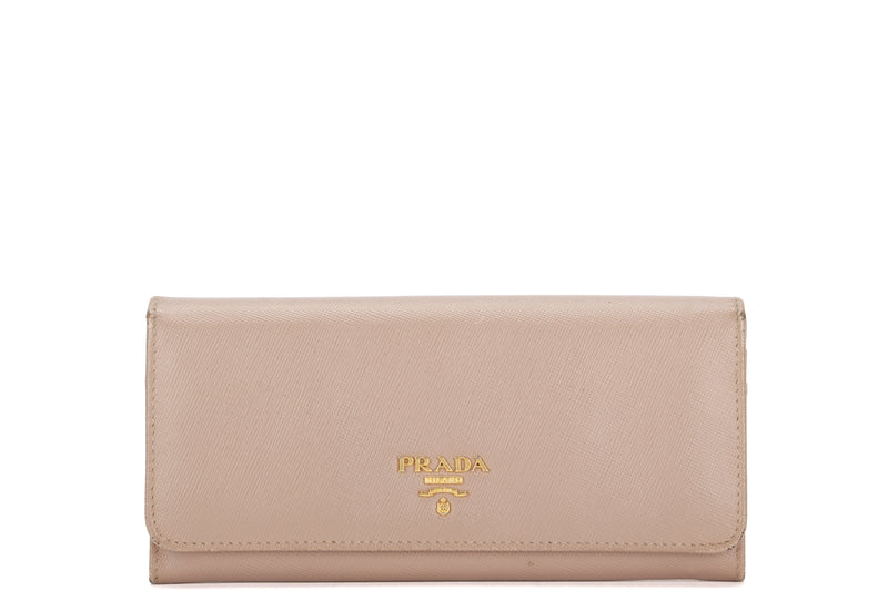 PRADA 1MH132 LONG WALLET IVORY COLOR SAFFIANO LEATHER GOLD HARDWARE, NO CARD & DUST COVER