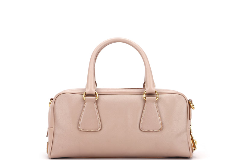PRADA BL0758 AGED PINK SAFFIANO LEATHER BOWLER, GOLD HARDWARE, WITH SLING & CARD, NO DUST COVER