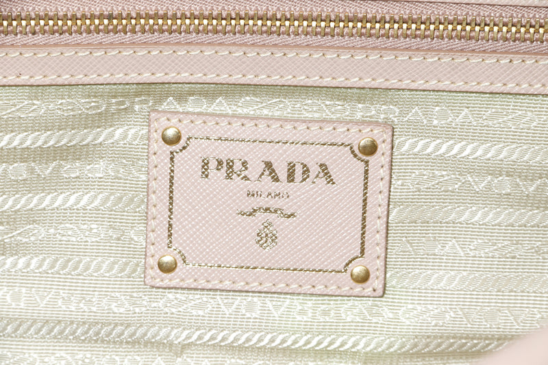 PRADA BL0758 AGED PINK SAFFIANO LEATHER BOWLER, GOLD HARDWARE, WITH SLING & CARD, NO DUST COVER