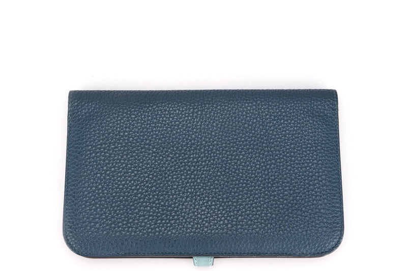 Hermes Dogon Duo Wallet Blue Togo Leather PHW Stamp X, Men's