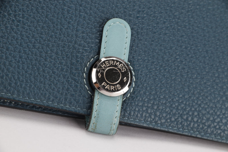 Replica Hermes Dogon Duo Wallet In Blue Jean Leather