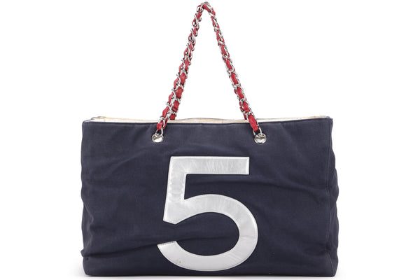 Chanel Small Deauville Shopping Bag Distressed Blue Denim Aged Silver  Hardware