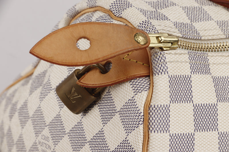 Louis Vuitton Damier Azur Speedy 30 Bag w/ Lock, Key and Dust Bag
