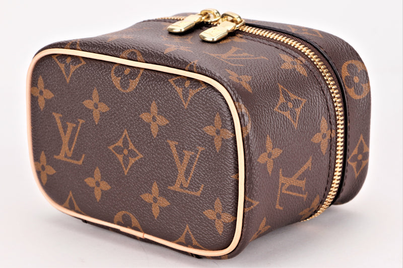 LOUIS VUITTON M44936 NICE NANO TOILETRY POUCH MONOGRAM CANVAS GOLD HARDWARE, WITH 3RD PARTY STRAP & DUST COVER