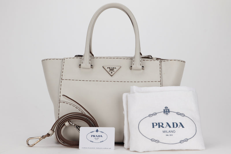 PRADA B2861K TALCO CITY CALF LEATHER 2 WAY BAG SILVER HARDWARE, WITH CARD, STRAP & DUST COVER