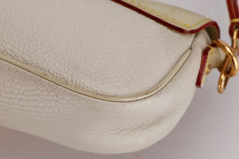 LOUIS VUITTON M91774 PRECIEUX ACCESSORY POUCH (AR1057) WHITE SUHALI LEATHER, WITH DUST COVER
