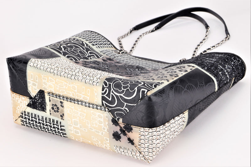 CHANEL BLACK EMBROIDERY FLOWER MOTIFS TOTE (1475xxxx) FABRIC, SILVER HARDWARE, WITH CARD & DUST COVER