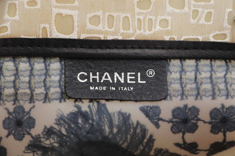 CHANEL BLACK EMBROIDERY FLOWER MOTIFS TOTE (1475xxxx) FABRIC, SILVER HARDWARE, WITH CARD & DUST COVER