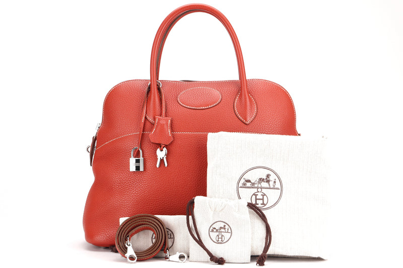 HERMES BOLIDE 34 (STAMP P) SANGUINE CLEMENCE LEATHER, WITH LOCK, KEYS, STRAP & DUST COVER