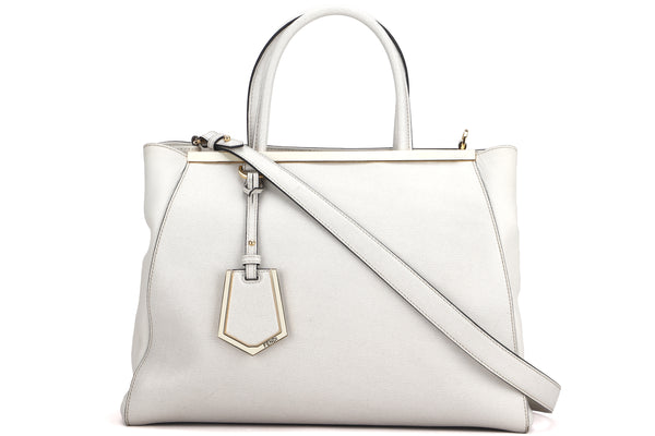 FENDI (8BH250-D7F) 2JOURS TOTE WHITE CALF LEATHER GOLD HARDWARE, WITH STRAP, CARD & DUST COVER