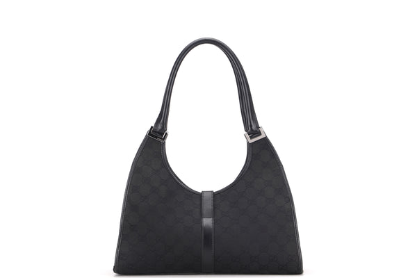 GUCCI 144188 200047 GG PELHAM TOTE, BLACK FABRIC GROMMET STRAPS, WITH DUST COVER