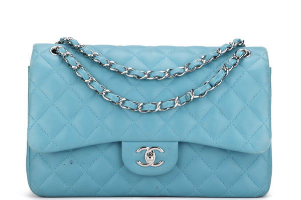 CHANEL CLASS FLAP (1943xxxx) JUMBO TURQUOISE COLOR LAMBSKIN SILVER ...