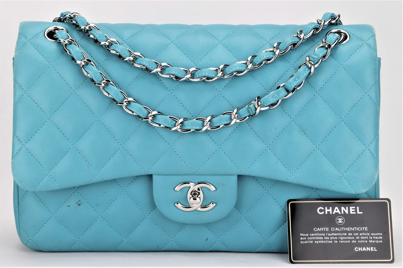 Chanel Classic Double Flap Medium Tiffany Blue Lambskin Silver