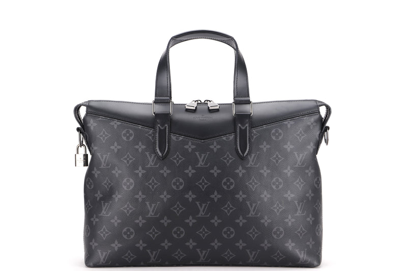 louis vuitton m40566 briefcase explore, monogram eclipse canvas silver  hardwate, with strap & lock, no keys & dust cover