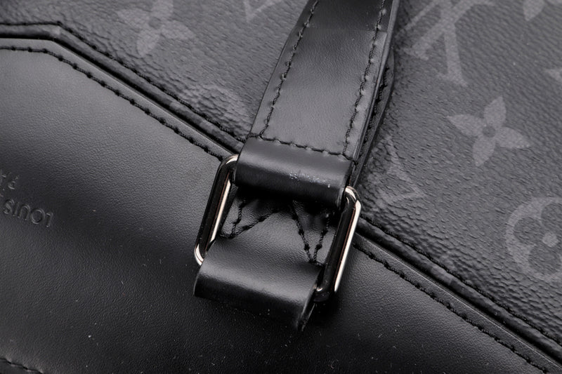 louis vuitton m40566 briefcase explore, monogram eclipse canvas silver  hardwate, with strap & lock, no keys & dust cover