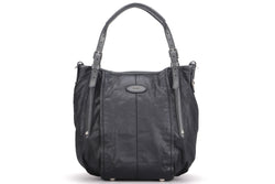 TOD'S BLACK CANVAS SHOULDER BAG (OD27) SILVER HARDWARE, WITH STRAP & DUST COVER