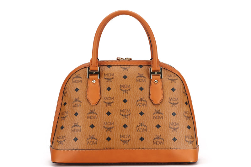 MCM SIGNATURE BOWLER BAG 34CM (K0864) MUSTARD LEATHER GOLD HARDWARE, WITH CARD & DUST COVER