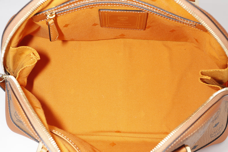 MCM SIGNATURE BOWLER BAG 34CM (K0864) MUSTARD LEATHER GOLD HARDWARE, WITH CARD & DUST COVER