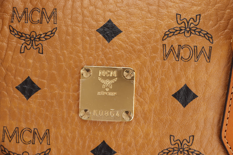 MCM SIGNATURE BOWLER BAG 34CM (K0864) MUSTARD LEATHER GOLD HARDWARE, WITH CARD & DUST COVER