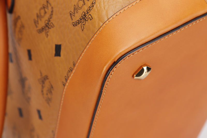 MCM SIGNATURE BOWLER BAG 34CM (K0864) MUSTARD LEATHER GOLD HARDWARE, WITH CARD & DUST COVER