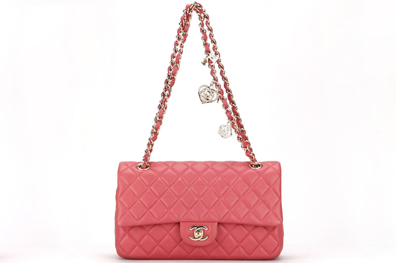 CHANEL VALENTINE FLAP (1919xxxx) MEDIUM PINK LAMBSKIN GOLD HARDWARE, WITH CARD & DUST COVER