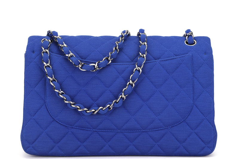 CHANEL CLASSIC FLAP (1962xxxx) JUMBO BLUE FABRIC SILVER HARDWARE, WITH CARD, NO DUST COVER