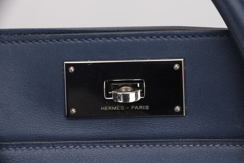 HERMES TOOLBOX 2 WAY SHOULDER BAG 26 (STAMP N SQUARE) EVERCOLOR LEATHER & SWIFT LEATHER, SILVER HARDWARE, WITH LOCK, KEYS & STRAP, NO DUST COVER