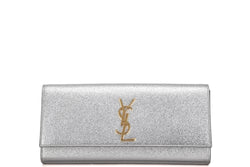 SAINT LAURENT 326079 0915 CASSANDRE CLUTCH, SILVER GLITTER GOLD HARDWARE, WITH CARD & DUST COVER