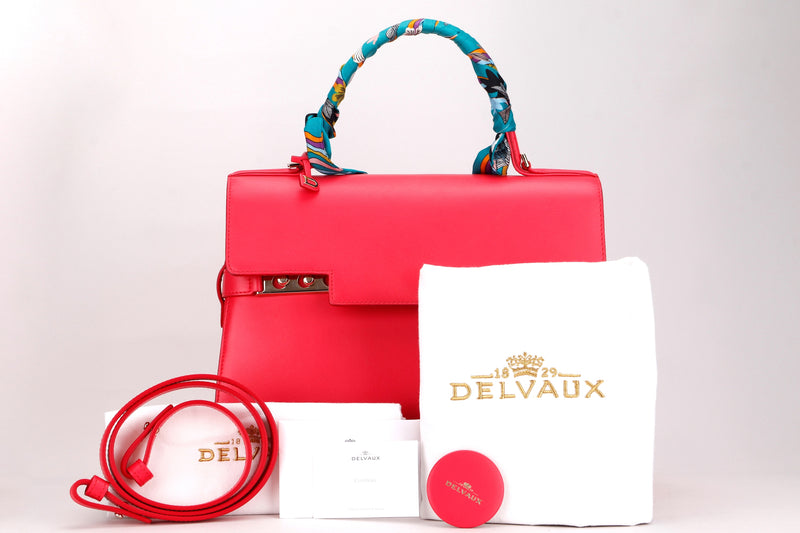 delvaux tempete gm rose indien calfskin, with twilly, certificate, strap
