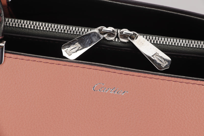 CARTIER C DE CARTIER BAG, SMALL LIGHT PINK CALF LEATHER SILVER HARDWARE, WITH CARD, STRAP & DUST COVER