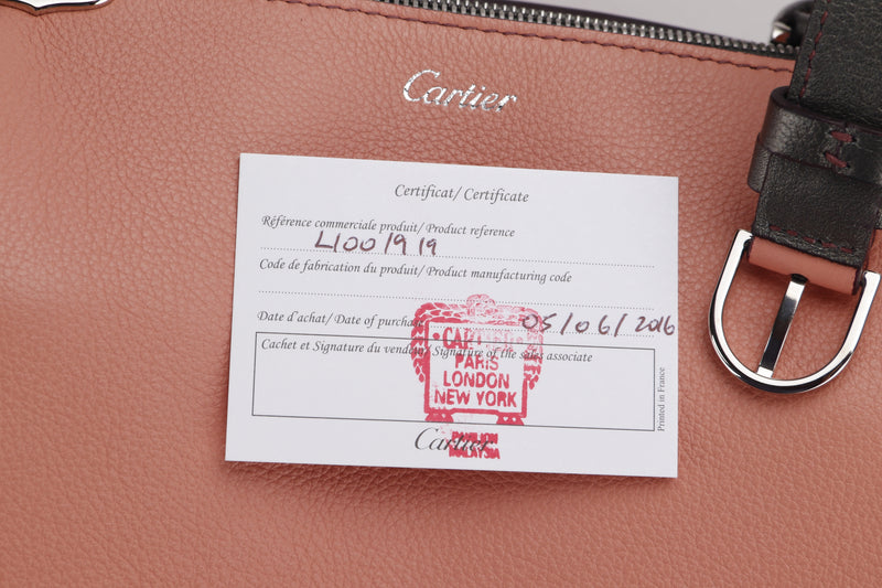 CARTIER C DE CARTIER BAG, SMALL LIGHT PINK CALF LEATHER SILVER HARDWARE, WITH CARD, STRAP & DUST COVER
