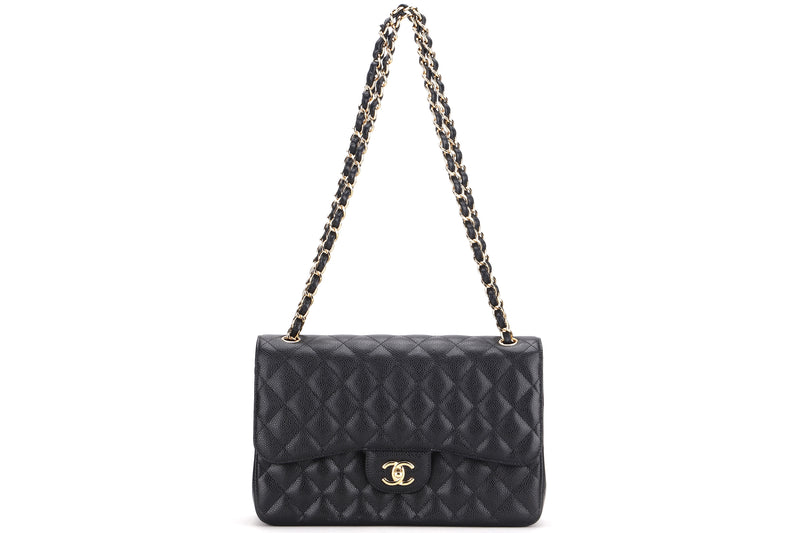 CHANEL CLASSIC FLAP (2679xxxx) JUMBO BLACK CAVIAR LEATHER GOLD HARDWARE, WITH CARD, DUST COVER & BOX