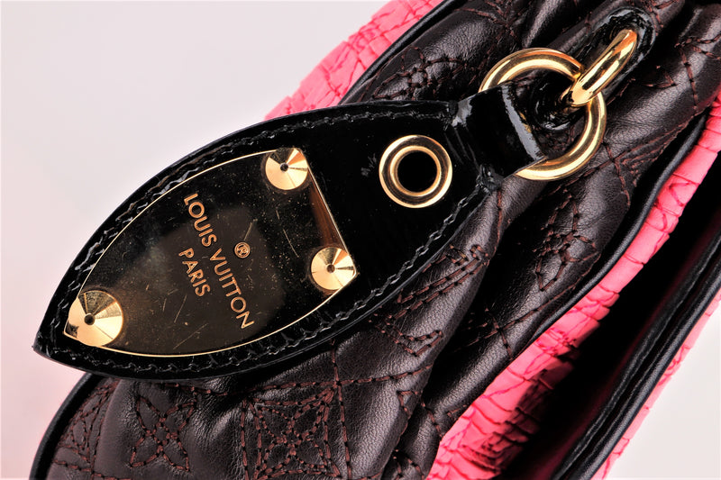 LOUIS VUITTON Monogram Bunny Clutch Bag Satin Leather Pink Black