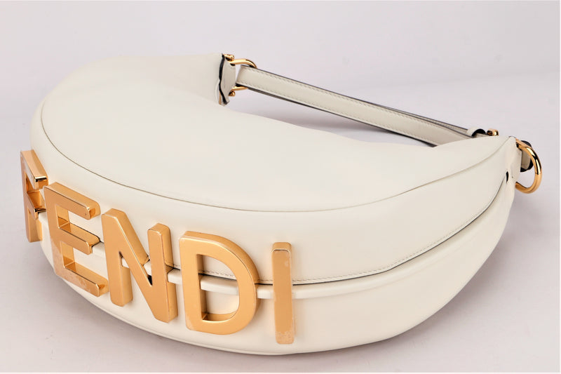 FENDI 8BR798A5DY FENDIGRAPHY (228-050501) SMALL WHITE LEATHER GOLD HARDWARE, WITH CARD & DUST COVER