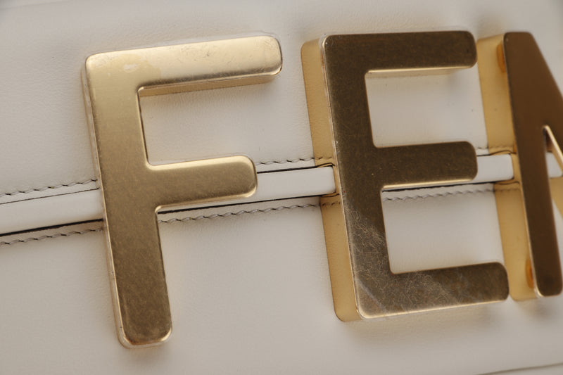 FENDI 8BR798A5DY FENDIGRAPHY (228-050501) SMALL WHITE LEATHER GOLD HARDWARE, WITH CARD & DUST COVER