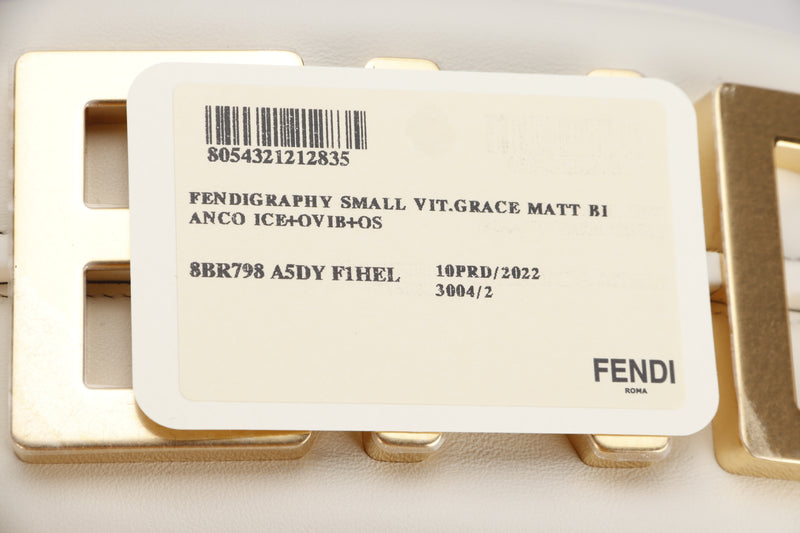 FENDI 8BR798A5DY FENDIGRAPHY (228-050501) SMALL WHITE LEATHER GOLD HARDWARE, WITH CARD & DUST COVER
