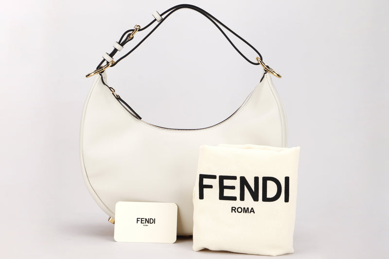 FENDI 8BR798A5DY FENDIGRAPHY (228-050501) SMALL WHITE LEATHER GOLD HARDWARE, WITH CARD & DUST COVER