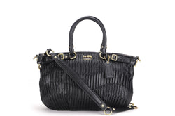 COACH MADISON BAG (F1282-18620) 35CM BLACK GATHERED LEATHER GOLD HARDWARE, WITH STRAP, NO DUST COVER