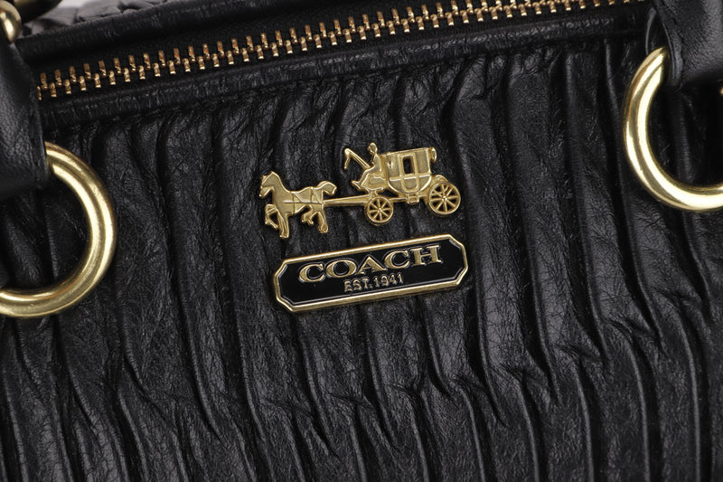 COACH MADISON BAG (F1282-18620) 35CM BLACK GATHERED LEATHER GOLD HARDWARE, WITH STRAP, NO DUST COVER