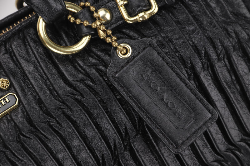 COACH MADISON BAG (F1282-18620) 35CM BLACK GATHERED LEATHER GOLD HARDWARE, WITH STRAP, NO DUST COVER